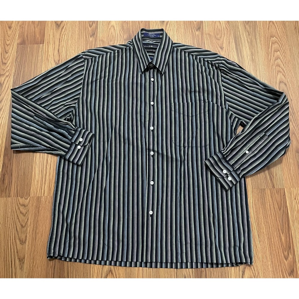 Alan Flusser Dress Shirt Mens Large Striped Classic Fit Cotton